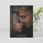 Elegant vignet fotosjabloon zwart goud bruiloft save the date (Staand voorkant)