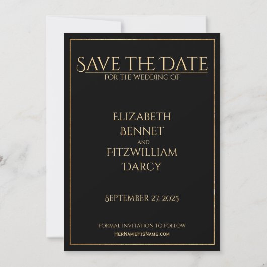 Elegant vignet fotosjabloon zwart goud bruiloft save the date (Achterkant)