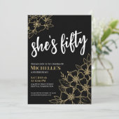 Elegant Vijftig Zwart Goud 50ste Verjaardagsfeest Kaart (Staand voorkant)