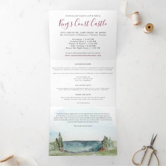 Elegant Villa Wedding Details Tri-Fold Uitnodiging (Binnen)