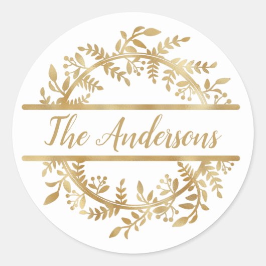 Elegant vin Leaf Wreatfamilienaam Envelope Seal Ronde Sticker (Voorkant)