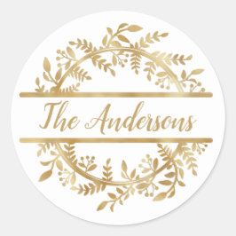 Elegant vin Leaf Wreatfamilienaam Envelope Seal Ronde Sticker