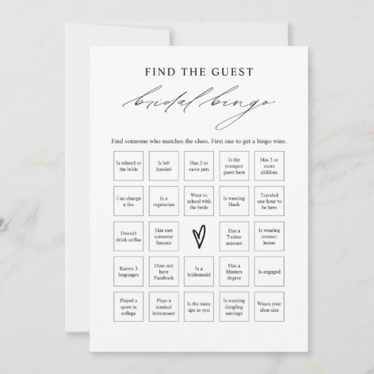 Elegant Vind het Gast Vrijgezellenfeest Bingo Spel Kaart (Voorkant)