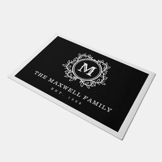 Elegant Vines Black White Monogram Deurmat (Schuin)