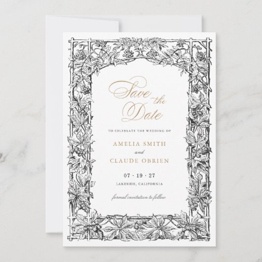 Elegant Vines Border Lijst Save the Date Kaart (Voorkant)