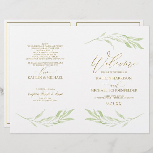 Elegant Vines & Gold Calligraphy Wedding Programs (Voorkant / Achterkant)