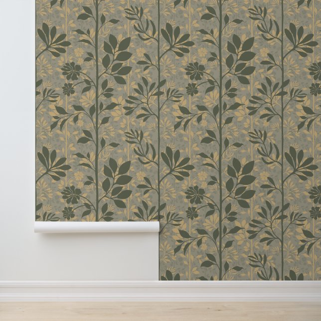 Elegant Vines of Botanic Poetry Earthy Silhouette Behang (Applicatie)