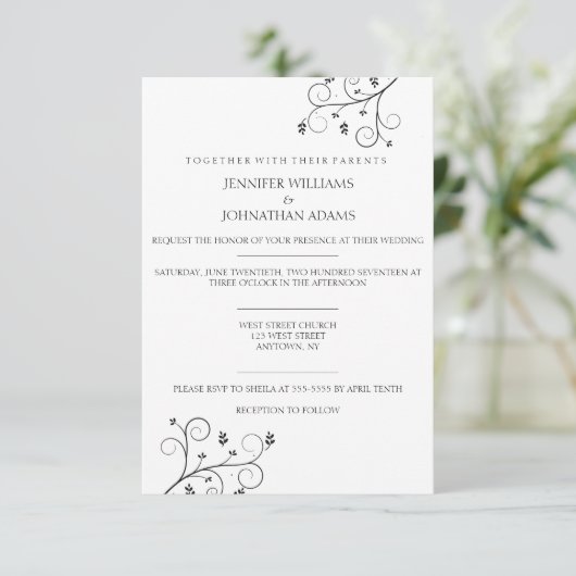 Elegant Vines Wedding Invitations Kaart (Staand voorkant)
