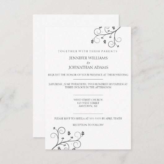 Elegant Vines Wedding Invitations Kaart (Voorkant / Achterkant)