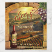 Elegant Vineyard Art Cheers Birthday Wijn Etiket (Enkel label)