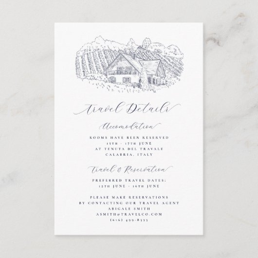 Elegant Vineyard Destination Wedding Travel Detail Informatiekaartje (Voorkant)