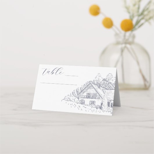 Elegant Vineyard Illustration Destination Wedding Plaatskaartje (Voorkant)