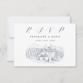 Elegant Vineyard Illustration Destination Wedding RSVP Kaartje (Voorkant)