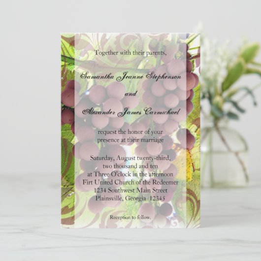 Elegant Vineyard Paars/Green Grapes Wedding Kaart (Staand voorkant)