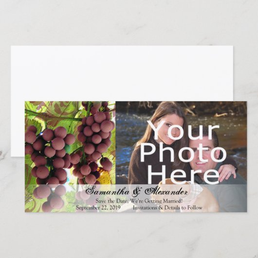 Elegant Vineyard Paars/Green Grapes Wedding Save The Date (Voorkant / Achterkant)