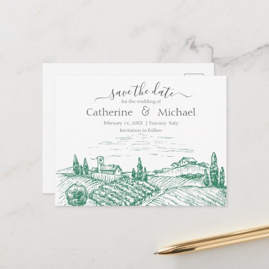 Elegant Vineyard Wedding Save the Date Aankondigingskaart (Voorkant / Achterkant in situ)