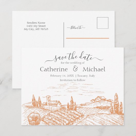 Elegant Vineyard Wedding Save the Date Announceme Briefkaart (Voorkant / Achterkant)