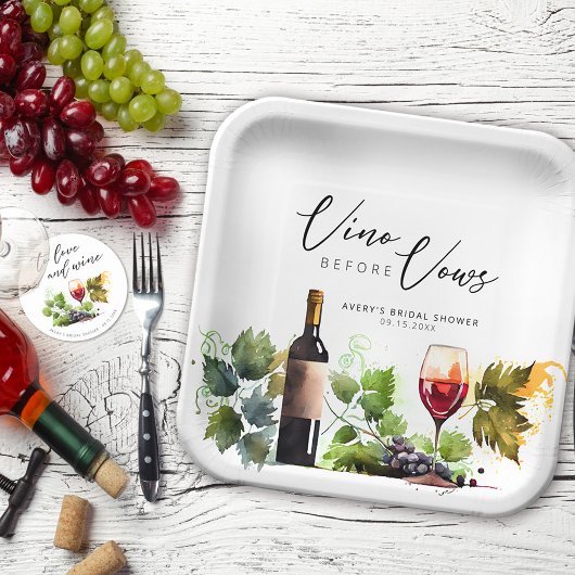 Elegant Vino voor geloften  wijn Waterverf Papieren Bordje