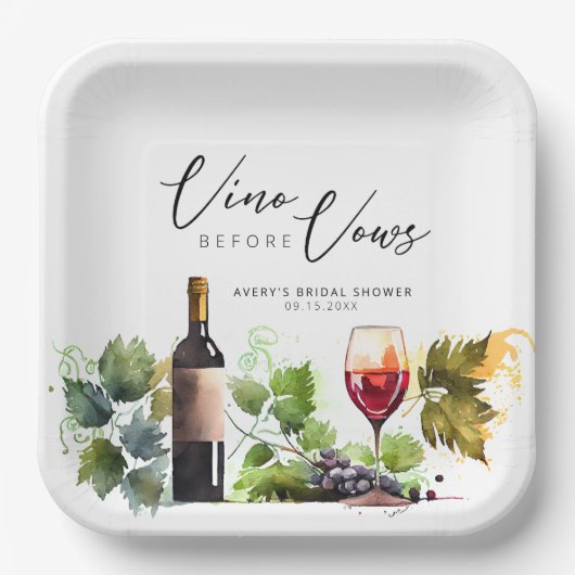 Elegant Vino voor geloften  wijn Waterverf Papieren Bordje (Voorkant)