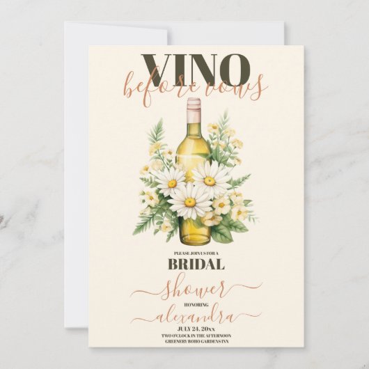 Elegant Vino voor Vows Winery Vrijgezellenfeest Kaart (Voorkant)