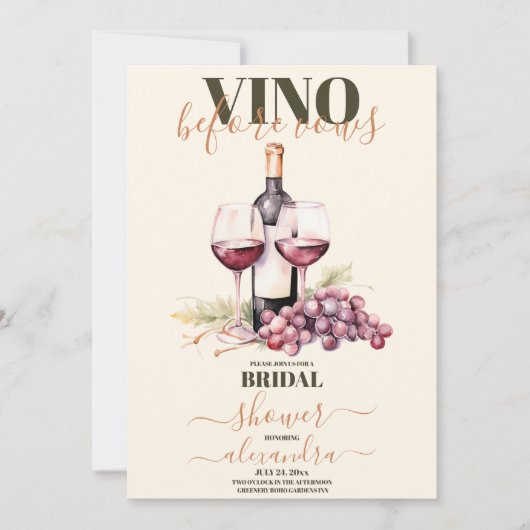 Elegant Vino voor Vows Winery Vrijgezellenfeest Kaart (Voorkant)