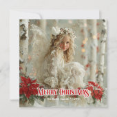 Elegant vintage angel red poinsettias classic card feestdagenkaart (Voorkant)
