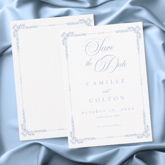 Elegant Vintage Baroque Dusty Blue Wedding Save The Date