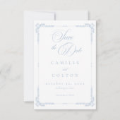 Elegant Vintage Baroque Dusty Blue Wedding Save The Date (Voorkant)