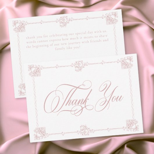 Elegant Vintage Baroque Dusty Pink Wedding Bedankkaart