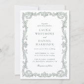 Elegant Vintage Baroque Frame Sage Green Wedding Kaart (Voorkant)