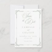 Elegant Vintage Baroque Sage Green Wedding Save The Date (Voorkant)