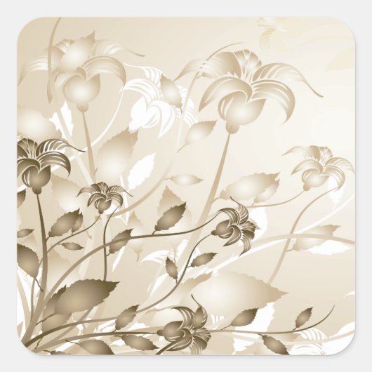 Elegant Vintage Beige Lilies Vierkante Sticker (Voorkant)