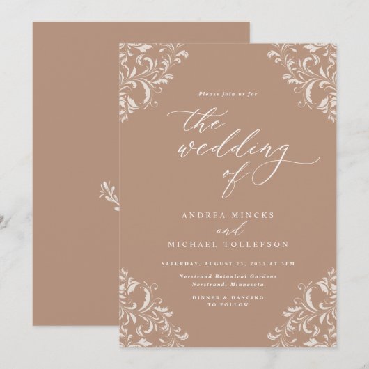 Elegant Vintage Beige Taupe Wedding Kaart (Voorkant / Achterkant)