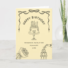 Elegant Vintage Birthday Invitation with Cake  Kaart