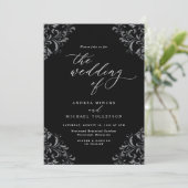Elegant Vintage Black and White Wedding Invitation Kaart (Staand voorkant)