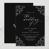 Elegant Vintage Black and White Wedding Invitation Kaart (Voorkant / Achterkant)