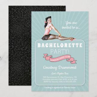 Elegant Vintage Black Blauwgroen Retro Bachelorett Kaart