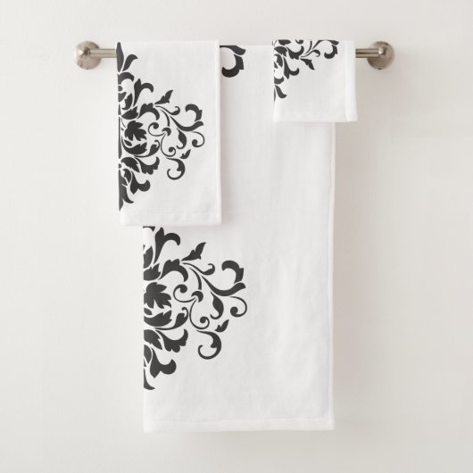 Elegant Vintage Black en White Damask Bad Handdoek (Insitu)