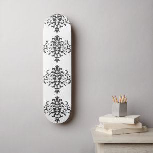 Elegant Vintage Black en White Damask Persoonlijk Skateboard