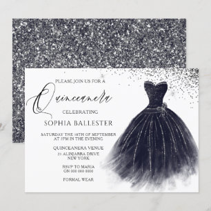 Elegant Vintage Black Glitter Gown Quinceanera Kaart