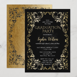 Elegant Vintage Black Gold Afstuderen Kaart