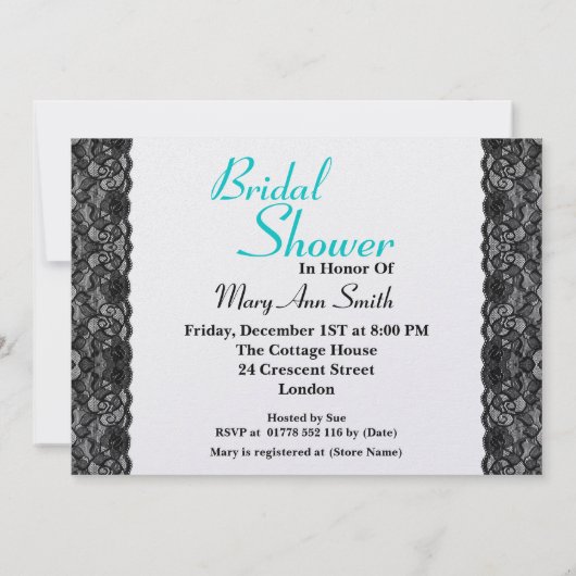 Elegant Vintage Black Lace Vrijgezellenfeest Aqua  Kaart (Achterkant)