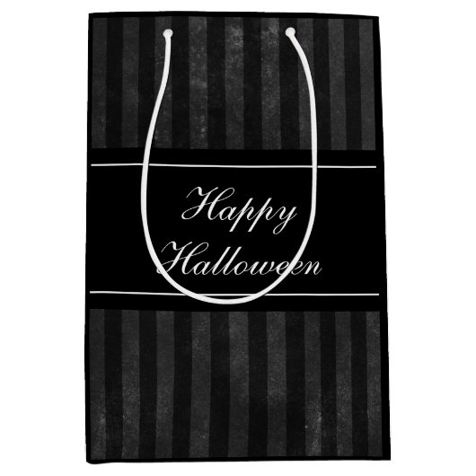 Elegant Vintage Black Stripes Happy Halloween Medium Cadeauzakje (Voorkant)