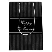 Elegant Vintage Black Stripes Happy Halloween Medium Cadeauzakje (Achterkant)