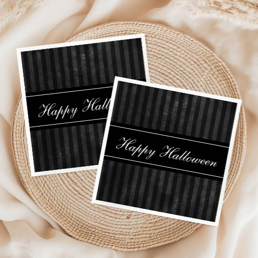 Elegant Vintage Black Stripes Happy Halloween Servet