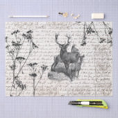 Elegant Vintage Black White Deer Wildflower Script Tissuepapier (Craft)