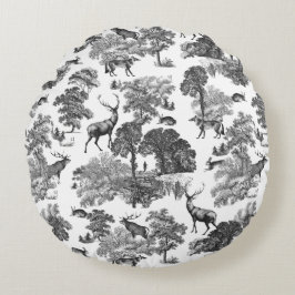 Elegant Vintage Black White, Frans toile Deer Rond Kussen