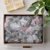 Elegant Vintage Black White Rozen op roze Tissuepapier (Geschenk)
