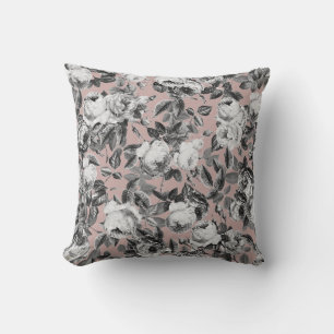 Elegant Vintage Black White Rozen op usty Roos Kussen