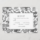 Elegant Vintage Black White Toile Deer RSVP Kaart (Voorkant / Achterkant)